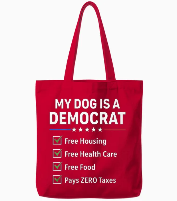 My Dog Is a Democrat Free Housing (on Back) Tote Bags in Red