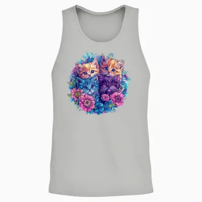 Chats Mignons Entourés De Fleurs Vibrantes Unisex Tank Top - Ash
