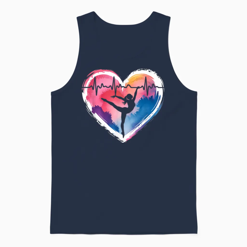 Gymnastics T-Shirt with Heart Acrobatics, Black, S Unisex Tank Top in Navy