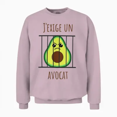 Cute and Furious Avocado - Kawaii Humor T-Shirt, Grey, S Unisex Sweatshirt - Light Pink