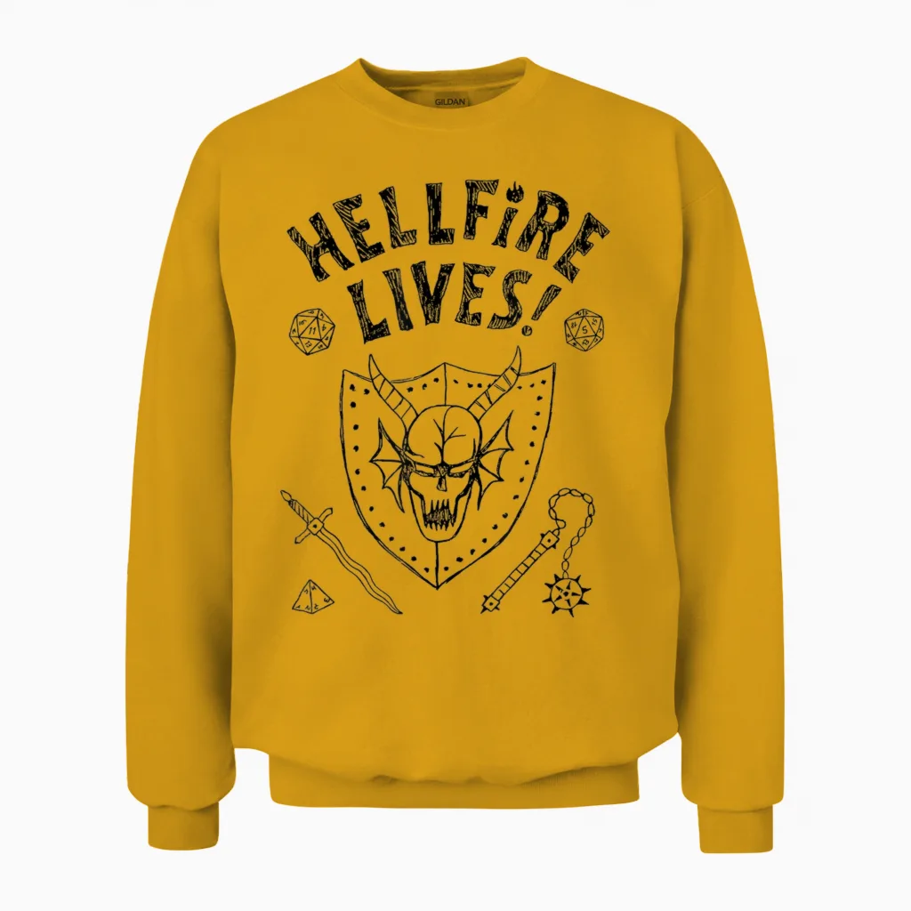 Stranger Things Hellfire Lives! Unisex Sweatshirt in Gold