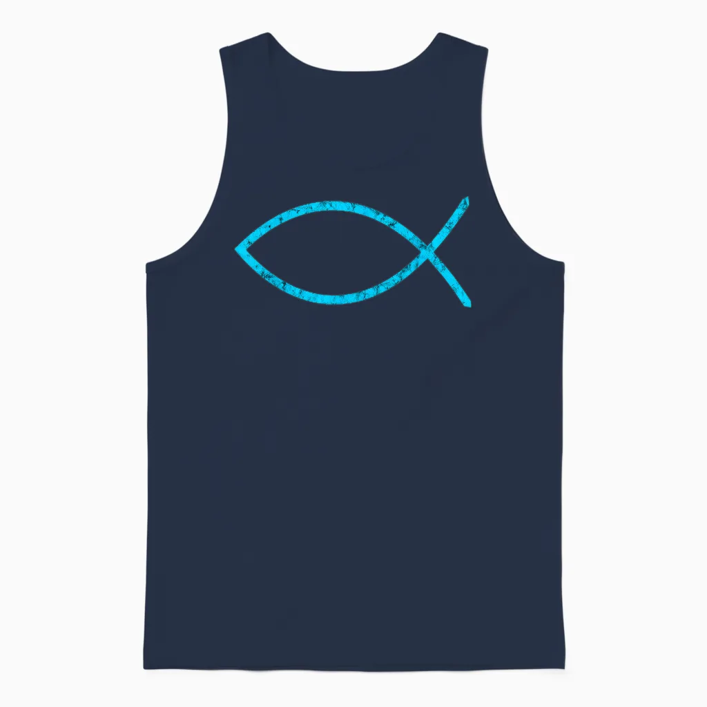 Jesusfisch Ichthys Symbol Christentum Christliches Schild Unisex Tank Top in Navy