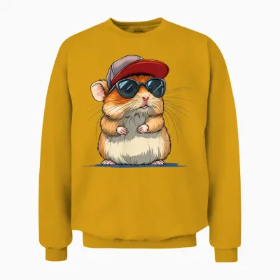 Cool Hamster Costume with Cap and Sunglasses Unisex Sweatshirt - Gold