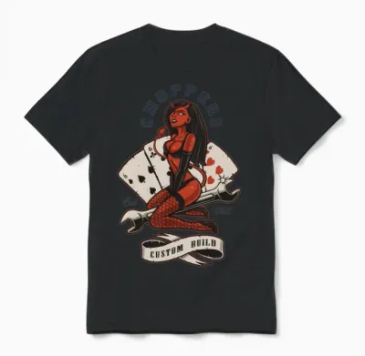 Chopper Biker Devil Pin Up Girl Unisex T-Shirt - Black