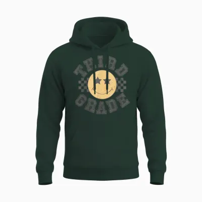 Retro Third Grade Teacher Student 1st Day Back to School Unisex Hoodie - Forest