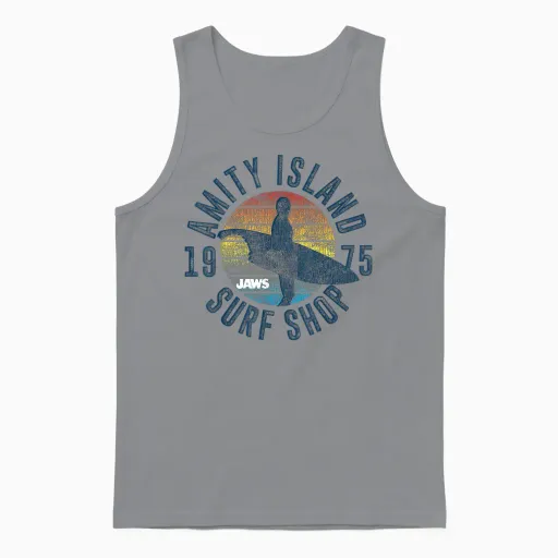 Jaws Amity Island Surf Board Unisex Tank Top in Sport Grey
