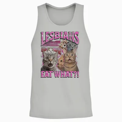 Lesbians What Do You Eat? Funny Cat Gay Pride Lgbtq Pun Bootleg T-Shirt, Black, S Unisex Tank Top - Ash