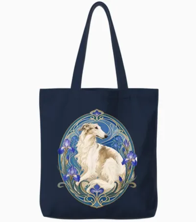 élégant Lévrier Russe Borzoi Art Nouveau Tote Bags - Navy