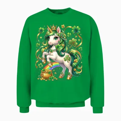 Unicorn St Patricks Day Toddler Girls Kid Shamrock Lepricorn Unisex Sweatshirt - Irish Green