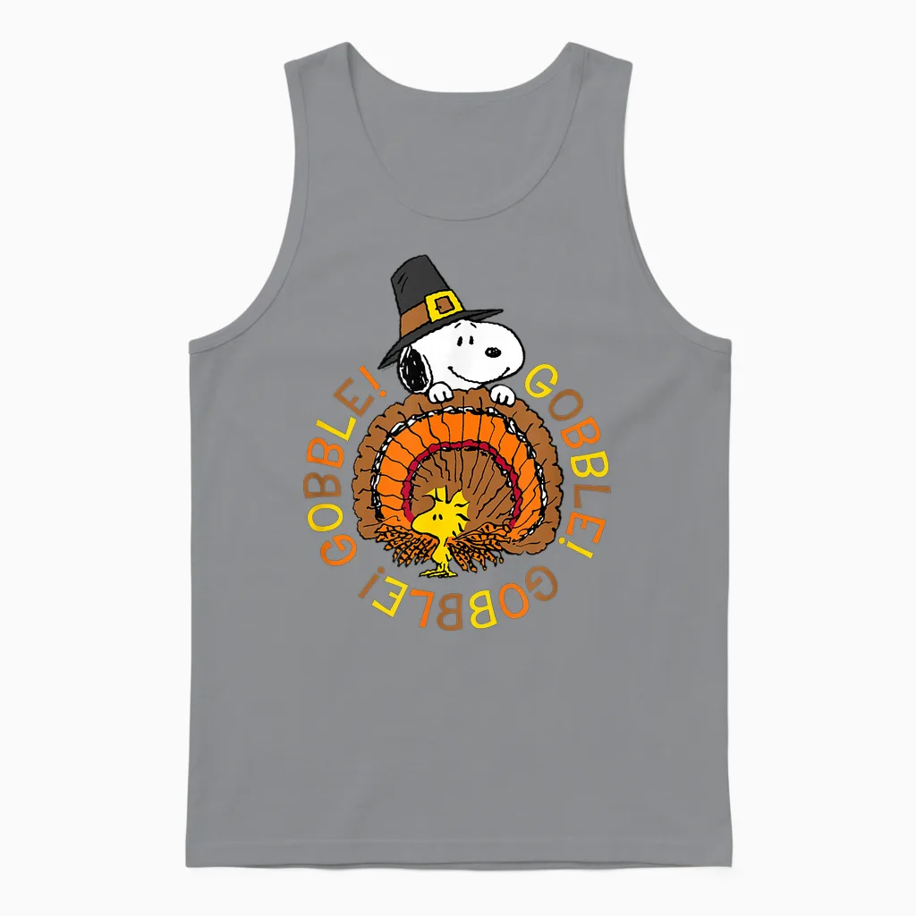 Peanuts Snoopy and Woodstock Thanksgiving Gobble Unisex Tank Top in Sport Grey