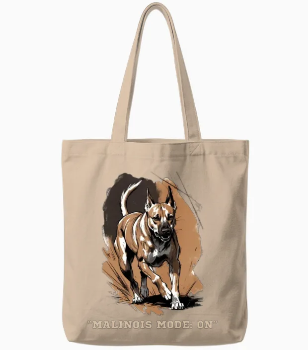Belgian Malinois No off Switch Athletic Dog Tote Bags in Natural