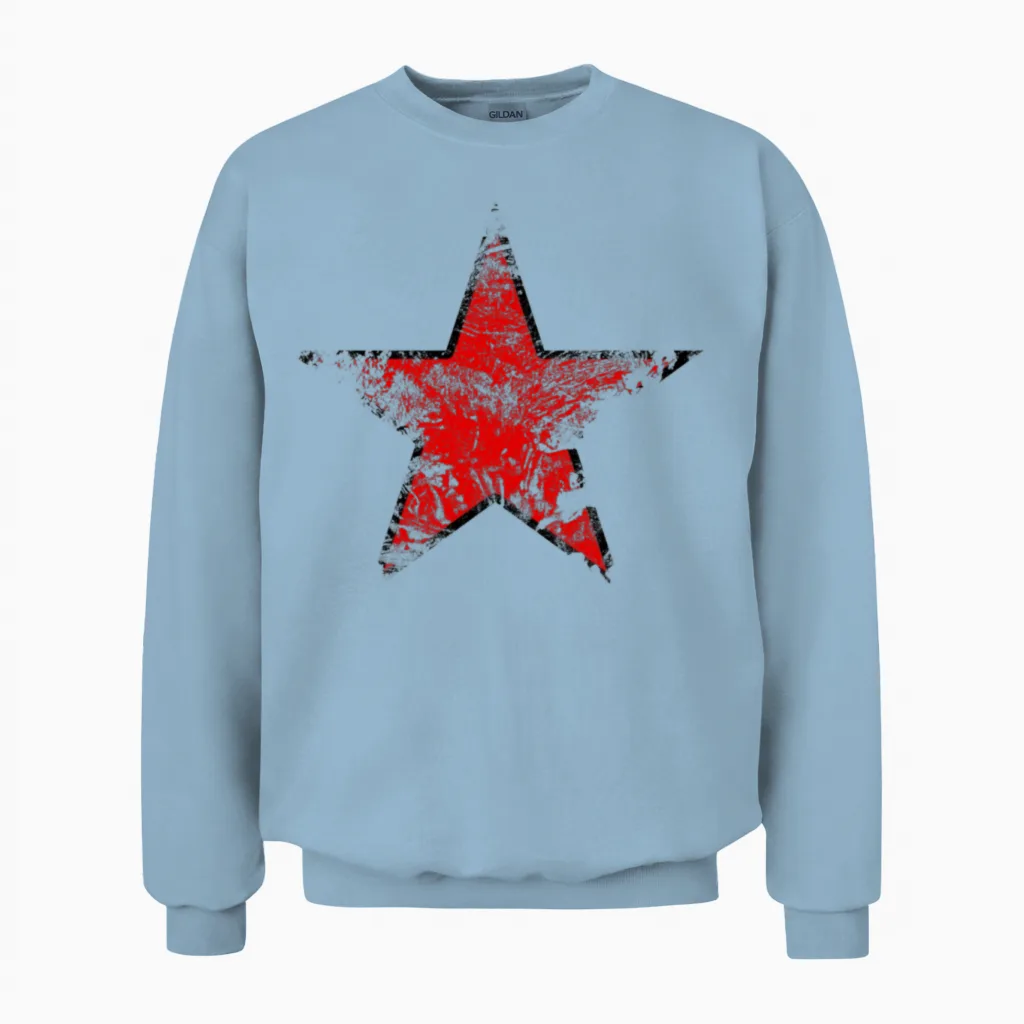 Vintage Looking Red Star Unisex Sweatshirt in Light Blue