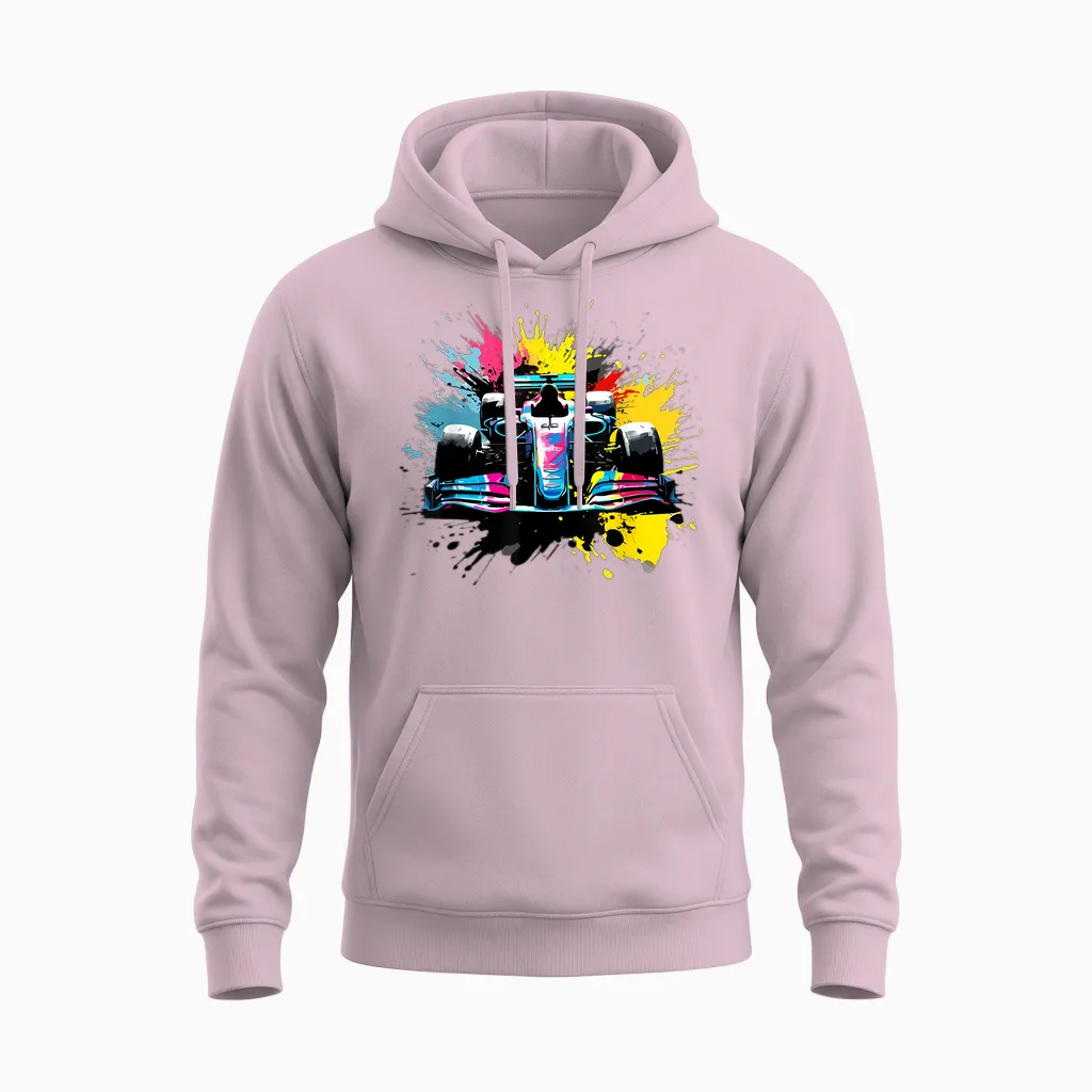 Colorful Racing Car Splash Art Racing Driver Unisex Hoodie in Light Pink