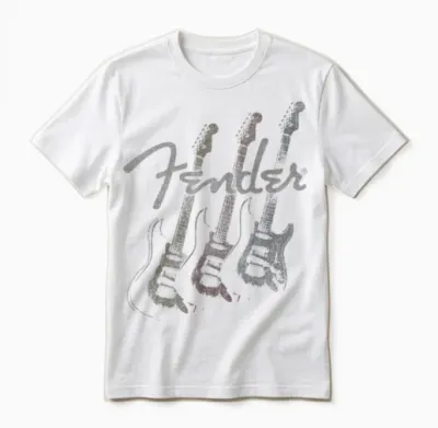 Fender Stacked Guitar Faded Logo Unisex T-Shirt - White