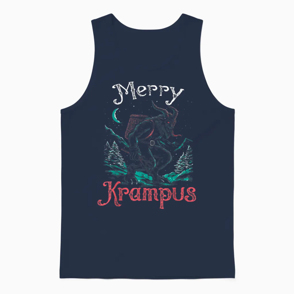 Classic Folklore Christmas Merry Krampus Festive Horror Xmas Unisex Tank Top in Navy