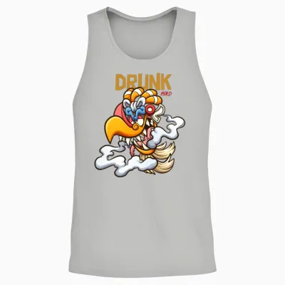 Drunk Bird Cartoon Art Unisex Tank Top - Ash