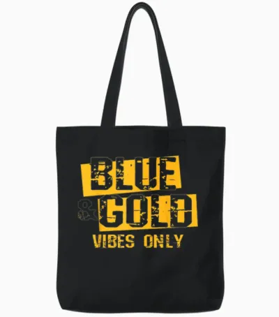 Blue and Gold Shirt Game Day Group Tee High School Football Tote Bags - Black