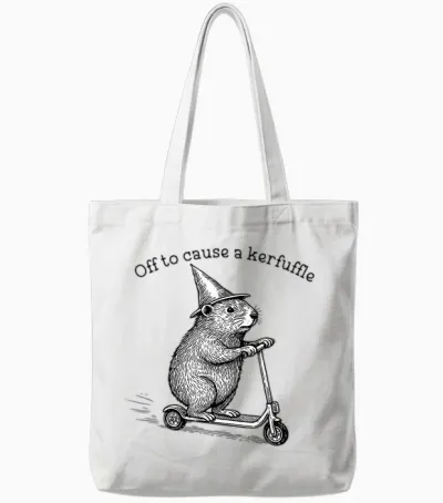 Off to Cause a Kerfuffle Funny Hamster Scooter Chaos Tote Bags - White