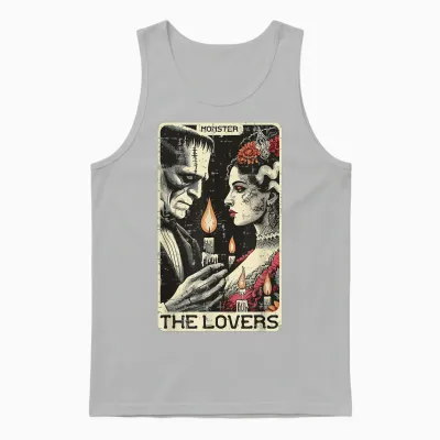 Halloween the Lovers Tarot Card Frankenstein Bride Men Women Unisex Tank Top - Ash