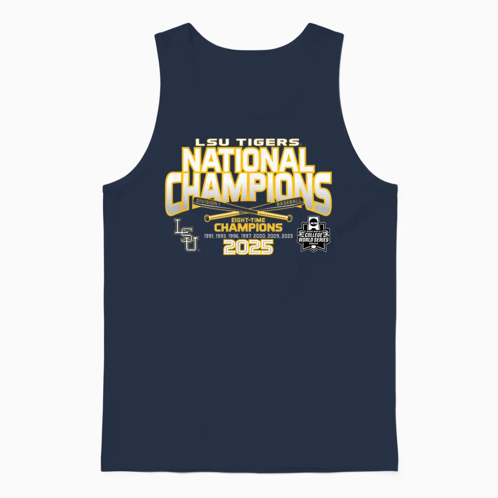 Lsu Tigers Baseball National Champs 2025 Mcws Homerun Unisex Tank Top in Navy