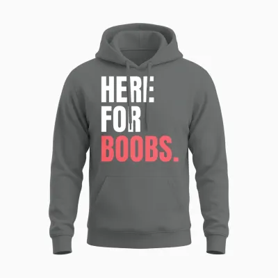 Here for Boobs Breast Cancer Support October Pink Unisex Hoodie - Graphite Heather