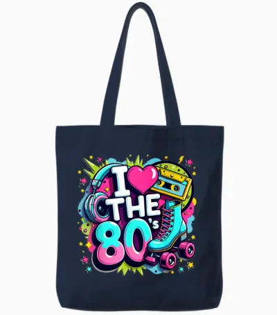I Love the 80s Shirt Women Girls Vintage 80s Party Outfits T-Shirt, White, S Tote Bags - Navy