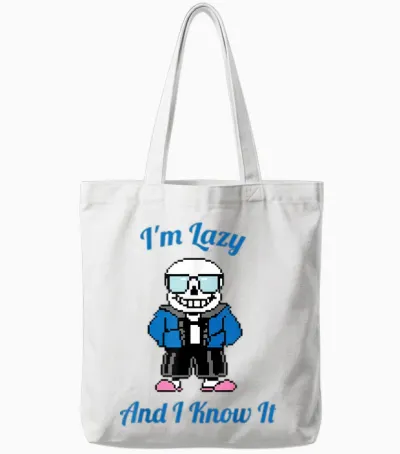 Sans Skeleton Cool Pixel Art I'm Lazy and I Know It Tote Bags - White