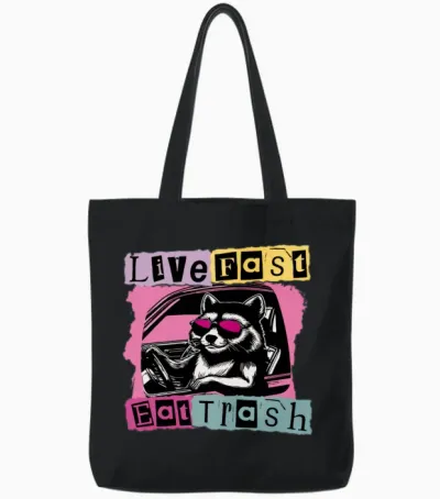 Funny Raccoon Lfet Tote Bags - Black