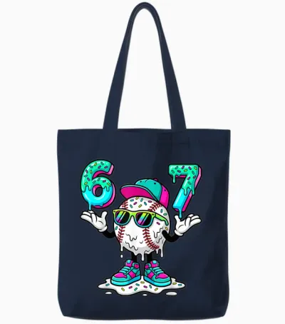 67 Meme Six Seven 6 7 Meme Funny Baseball Ice Cream Drip Tote Bags - Navy