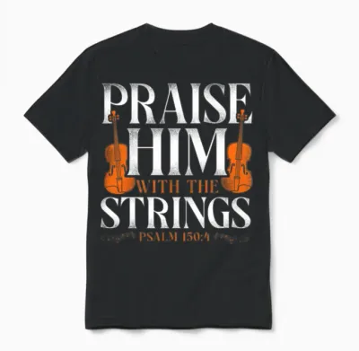 Violin Violinist Bible Quote Faith Unisex T-Shirt - Black