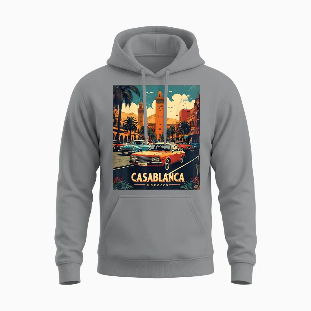 Casablanca Morocco Vintage 80s Retro Style Unisex Hoodie in Sport Grey