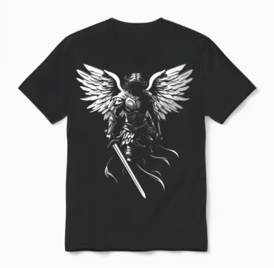 Saint Michael the Archangel Warrior Protector Design on the Back T-Shirt, Black, S Unisex T-Shirt - Black