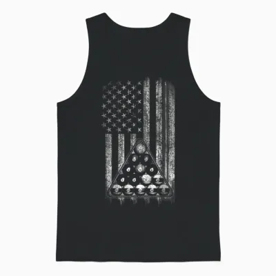 Pool Player American Flag Cue Stick and Billard Balls Usa Unisex Tank Top - Black