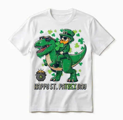 Kids Happy St Patricks Pa Trex Day Saint Paddys Dino Boys Unisex T-Shirt - White