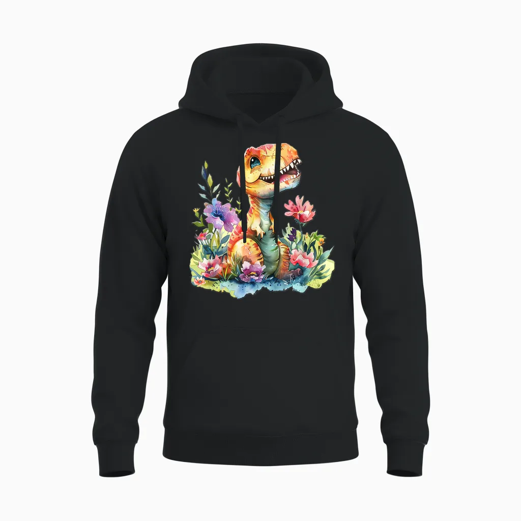 Baby Dino Mit Blumen Süßer Dinosaurier Tochter Mädchen Unisex Hoodie in Black