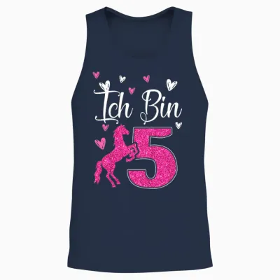 Kids 5th Birthday Horse Gift Horse Girl Cute 5 Years Old T-Shirt, Black Unisex Tank Top - Navy