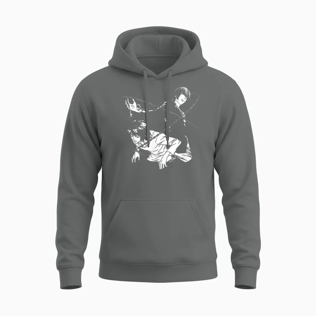 Death Note Light and L Chains Anime Unisex Hoodie in Graphite Heather