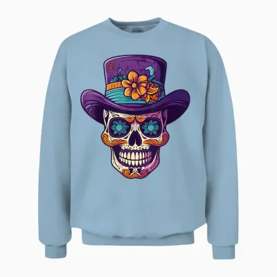 Mardi Gras Sugar Skull Parade Mask Festival Carnival T-Shirt, Black Unisex Sweatshirt - Light Blue
