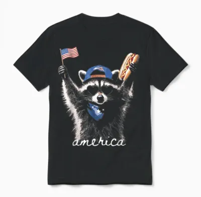 Retro Funny America Raccoon Hot Dog Lovers Patriotic Us Unisex T-Shirt - Black