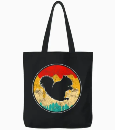 Squirrel Retro Tote Bags - Black