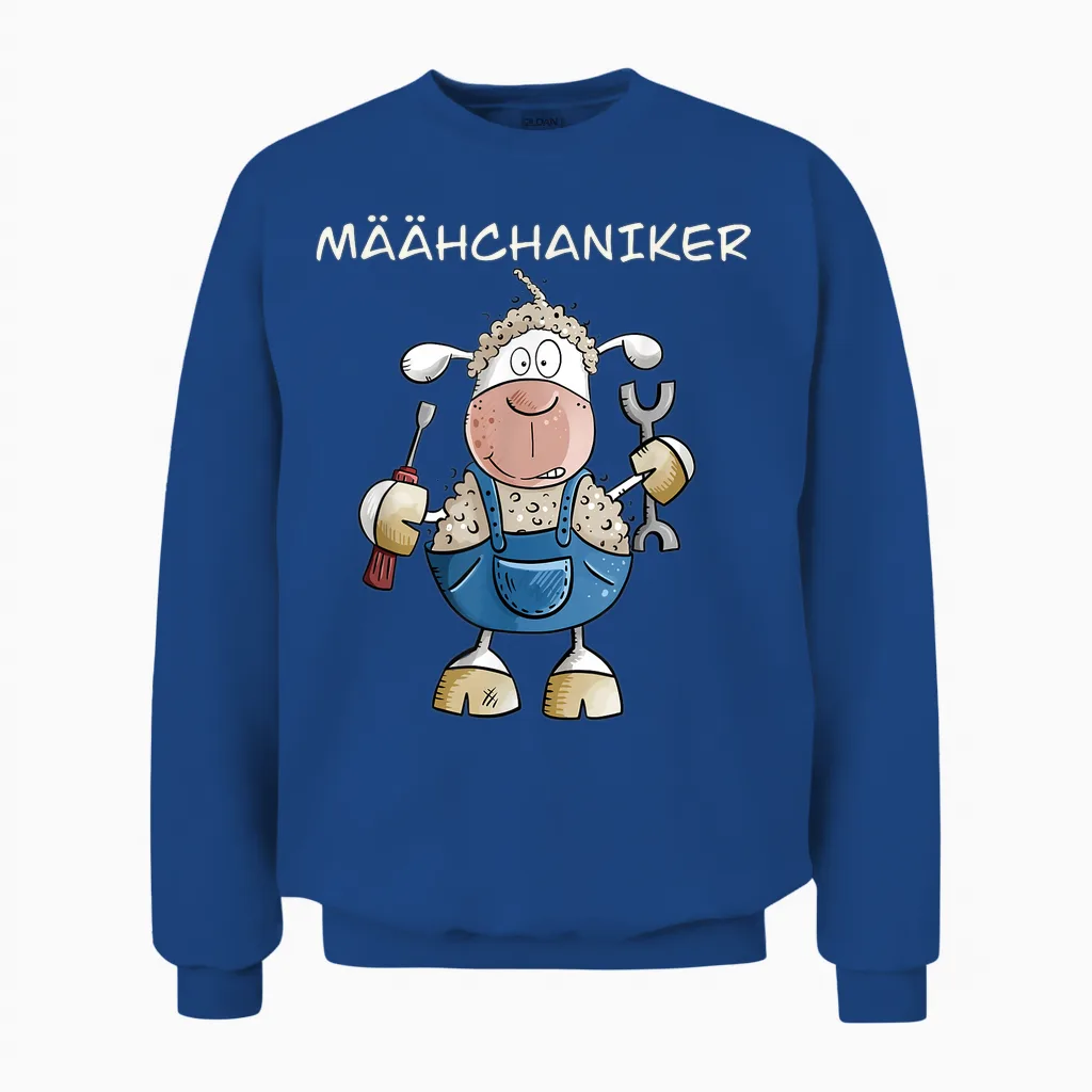 Funny Sheep Word Game Mowing Caniker I Mechanic Screwdriver T-Shirt, Black Unisex Sweatshirt in Royal