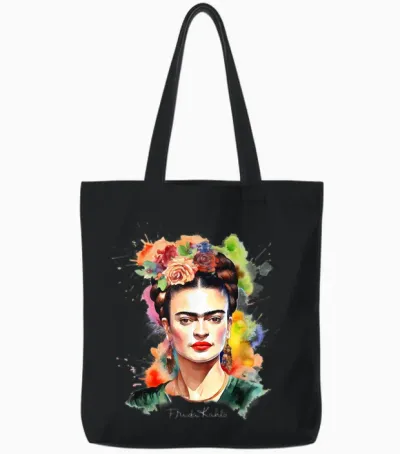 Frida Kahlo - Damen T-Shirt Schwarz V-Ausschnitt Kurzarm Small Eu 16.5 Tote Bags - Black