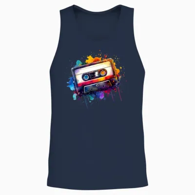 Colorful Retro Music Cassette Unisex Tank Top - Navy