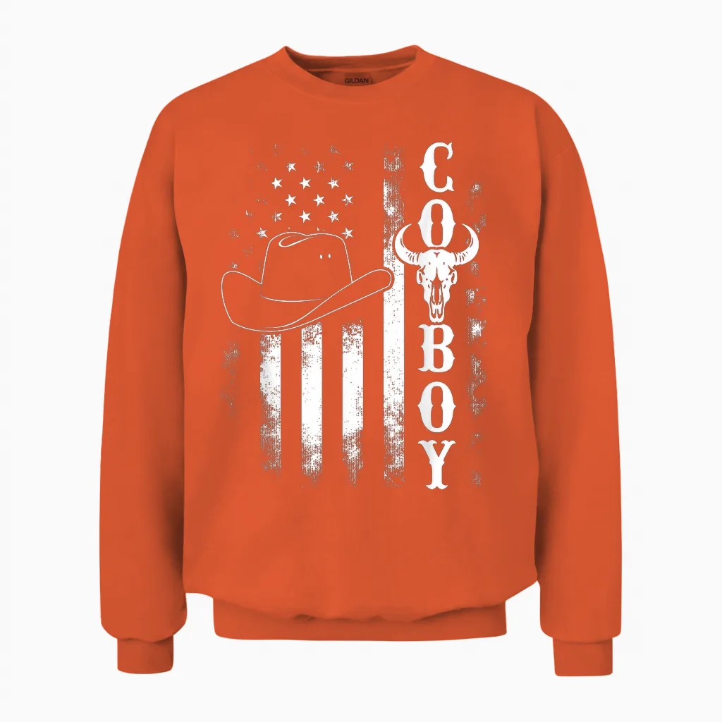 Western Country Men Teen Boy Kid Rodeo Southern Retro Cowboy Unisex Sweatshirt in Orange