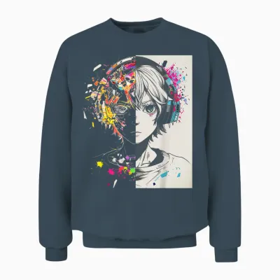 Anime Manga Pattern Helmet Illustration Anime T-Shirt, Black, S Unisex Sweatshirt - Dark Heather