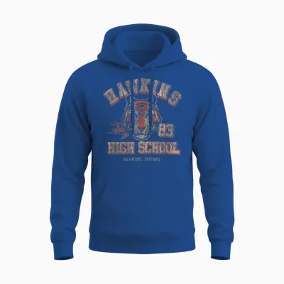 Stranger Things Hawkins High School Distressed Chest Unisex Hoodie - Royal