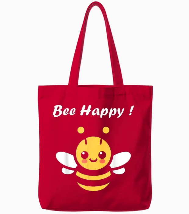 Cute Little Bee Funny Minimalist Bee Happy T-Shirt, Black, S Tote Bags in Red