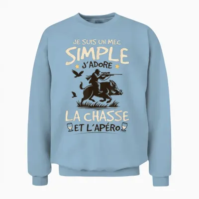 Simple Guy J'adore La Chasse Et L'apéro Humour Hunter Unisex Sweatshirt - Light Blue