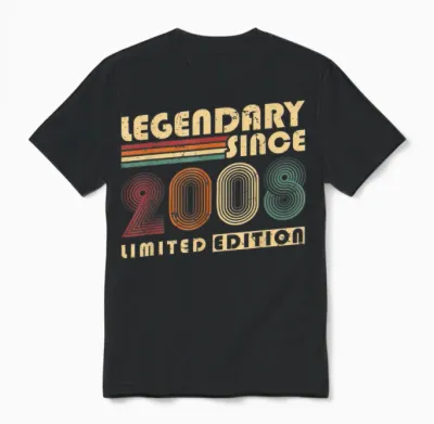Vintage 2008 Cadeau Anniversaire 18 Ans Pour Garçons Filles Unisex T-Shirt - Black
