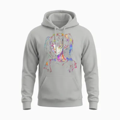 Anime Manga Graphic Illustration Colorful Anime T-Shirt, Black, S Unisex Hoodie - Ash